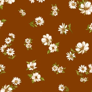 Cute Daisy Floral on Brown