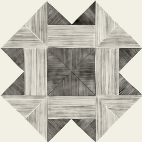 watercolor quilt - cloudy silver taupe_ creamy white_ black - detailed geometric