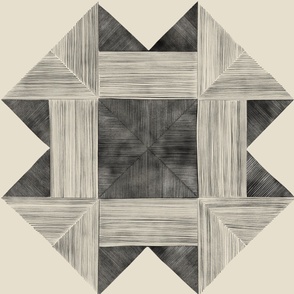 watercolor quilt - creamy white_ raisin black - detailed geometric