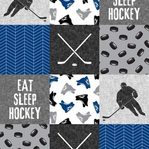 (3" scale) Eat Sleep Hockey - Ice Hockey Patchwork - Hockey Nursery - Wholecloth blue and grey - C23