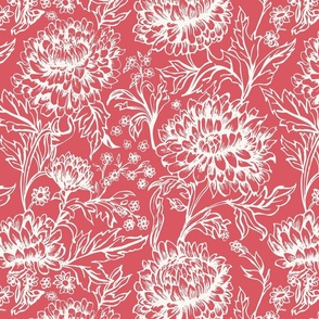 French Chrysanthemum Chic - coral red background
