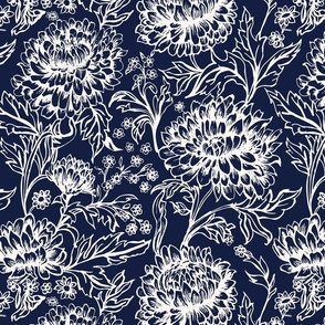 French Chrysanthemum Chic white and blue background