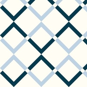Blue Geometric Zig Zag Stripes on Petal Natural White