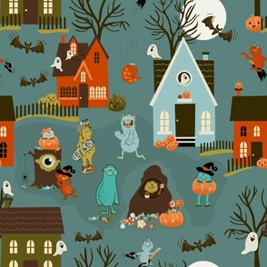 Monstrous Delights: A Halloween Haven for Playful Spirits- dark background
