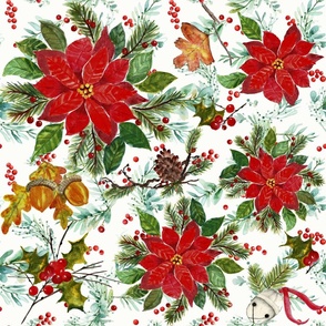 Winter Christmas Berries And Poinsettia Floral