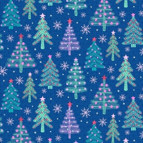 Christmas trees on royal blue