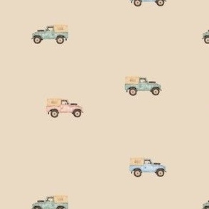 Safari Dreams - safari jeeps - beige background