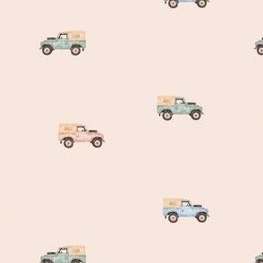 Safari Dreams - safari jeeps - pink background