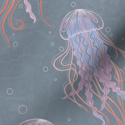 Jellyfish -  pastel pink, blue, orange - medium scale