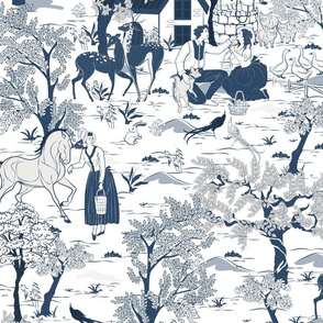 Toile De Jouy Lovers - French Country Chinoiserie Large Scale 24''