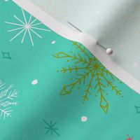Vintage Minimalist Teal Snowflakes | Mid Century Modern Retro, Merry and Bright, Winter, Christmas
