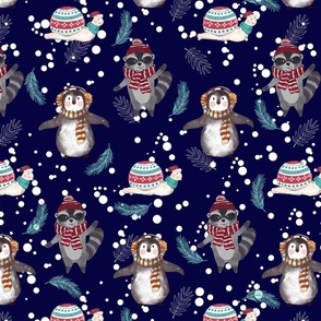 Penguin,  Snail and Raccoon Christmas - Medium Version