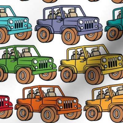 Large Scale Jeep 4x4 Adventures Off Road All Terrain Vehicles Colorful Cars on White