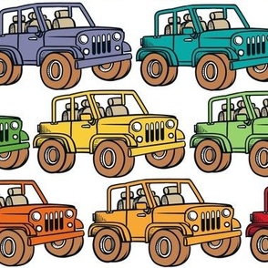 Large Scale Jeep 4x4 Adventures Off Road All Terrain Vehicles Colorful Cars on White