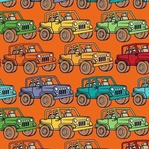 Medium Scale Jeep 4x4 Adventures Off Road All Terrain Vehicles Colorful Cars on Orange