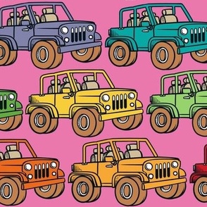 Large Scale Jeep 4x4 Adventures Off Road All Terrain Vehicles Colorful Cars on Pink