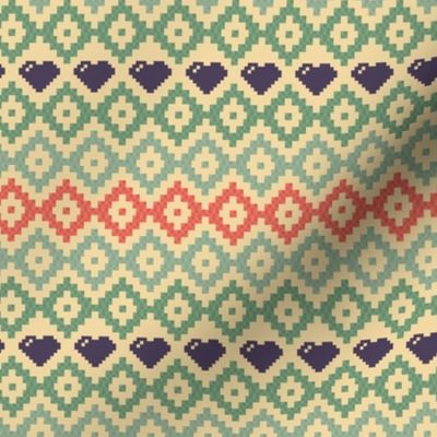 Medium // Vintage 70s 80s aztec diamonds and hearts in Blue Green and Red