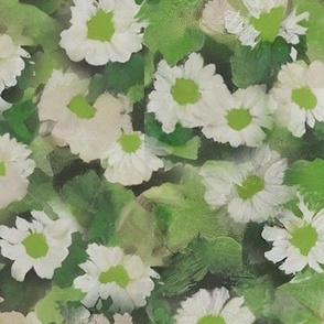 Jumbo // Hand-Painted-Daisies-green fabric + wallpaper