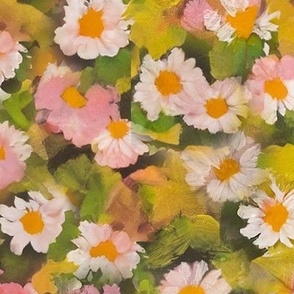 Jumbo // Hand-Painted-Daisies-yellow-pink fabric + wallpaper