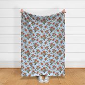 Poppy Red and Butterflies - Polka Dots on Light Blue BG - Floral Collection