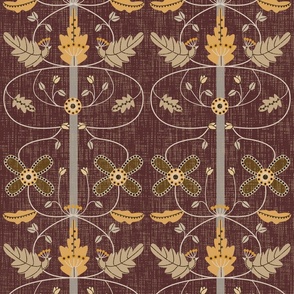 Vertical wallpaper with flowers and leaves in pastel brown tones