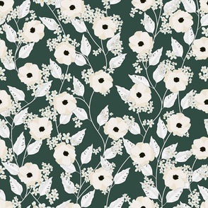 Hunter green and ivory floral