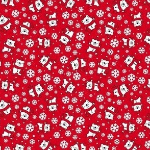 Small Scale Winter Polar Bears and Snowflakes on Red