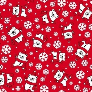 Medium Scale Winter Polar Bears and Snowflakes on Red