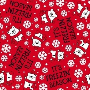 Medium Scale It's Freezin' Season Winter Polar Bears and Snowflakes on Red