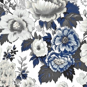 Jacobean Blue Gray Floral Jumbo