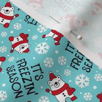 Small-Medium Scale It's Freezin' Season Winter Polar Bears and Snowflakes on Blue