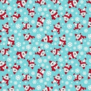 Small Scale Winter Polar Bears and Snowflakes on Blue