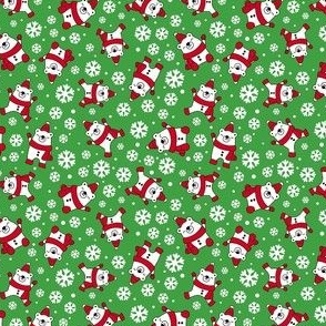 Small Scale Winter Polar Bears and Snowflakes on Green