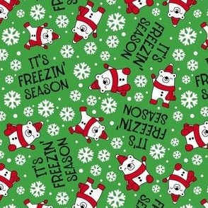 Small-Medium Scale It's Freezin' Season Winter Polar Bears and Snowflakes on Green