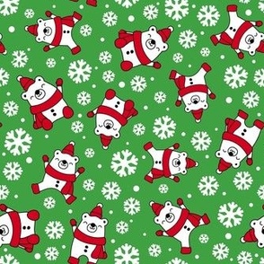 Medium Scale Winter Polar Bears and Snowflakes on Green