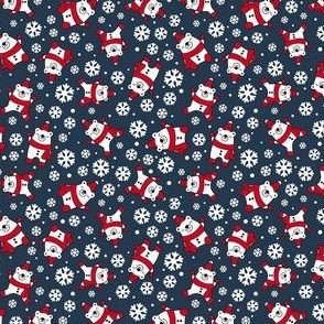 Small Scale Winter Polar Bears and Snowflakes on Navy