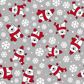 Medium Scale Winter Polar Bears and Snowflakes on Grey