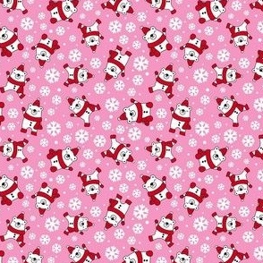 Small Scale Winter Polar Bears and Snowflakes on Pink