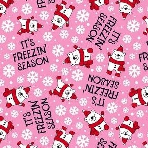 Small-Medium Scale It's Freezin' Season Winter Polar Bears and Snowflakes on Pink