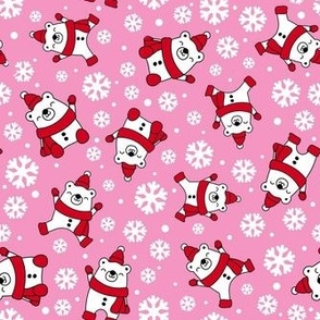 Medium Scale Winter Polar Bears and Snowflakes on Pink