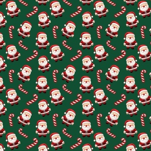 Santa Claus Candy Candy Christmas Print - green red white traditional colors 