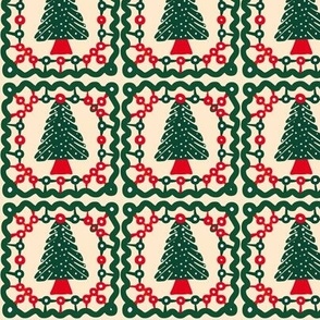 granny square christmas trees green red white