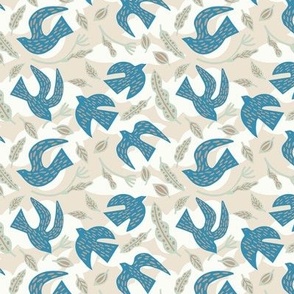 Small Coastal Birds in Soft Blue and Green