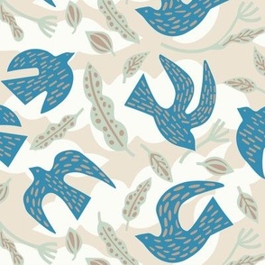 Large Coastal Birds in Soft Blue and Green