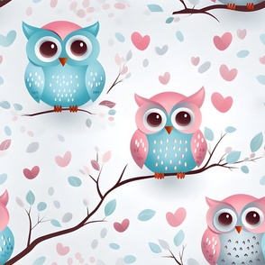 Pink & Blue Owls - large