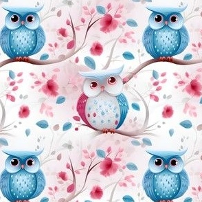 Pink & Blue Owls - small