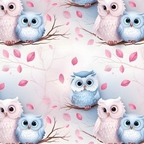 Pink & Blue Owls - small