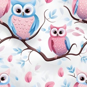 Pink & Blue Owls - medium