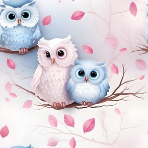 Soft Pink & Blue Owls - medium