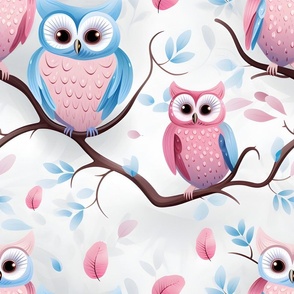 Pink & Blue Owls - large